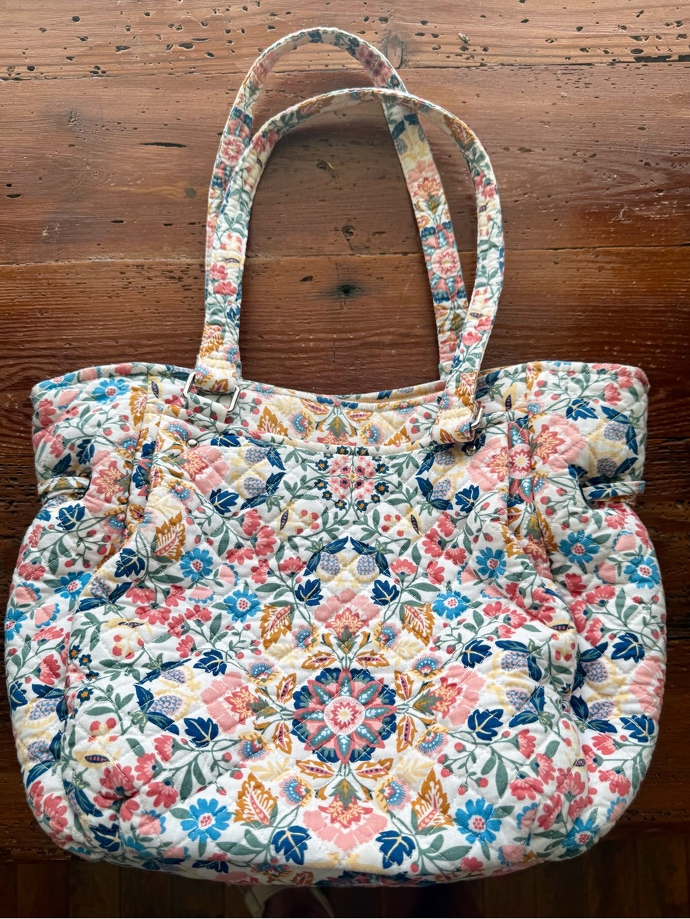 Vera Bradley Quilted Floral Tote in Pink, Blue, Green and Yellow